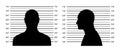 Police lineup. Mugshot background with silhouette men. Black silhouette on white background. Royalty Free Stock Photo